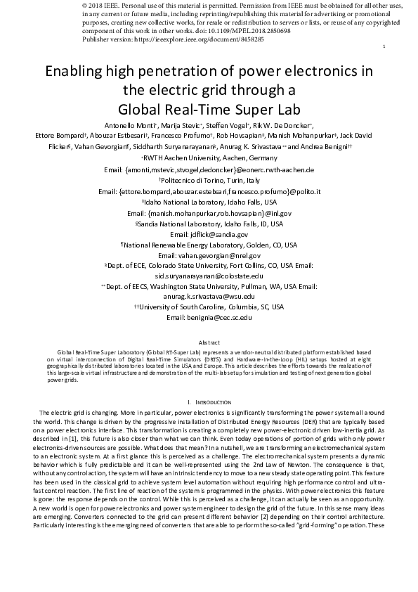 (PDF) A Global Real-Time Superlab: Enabling High Penetration of Power ...