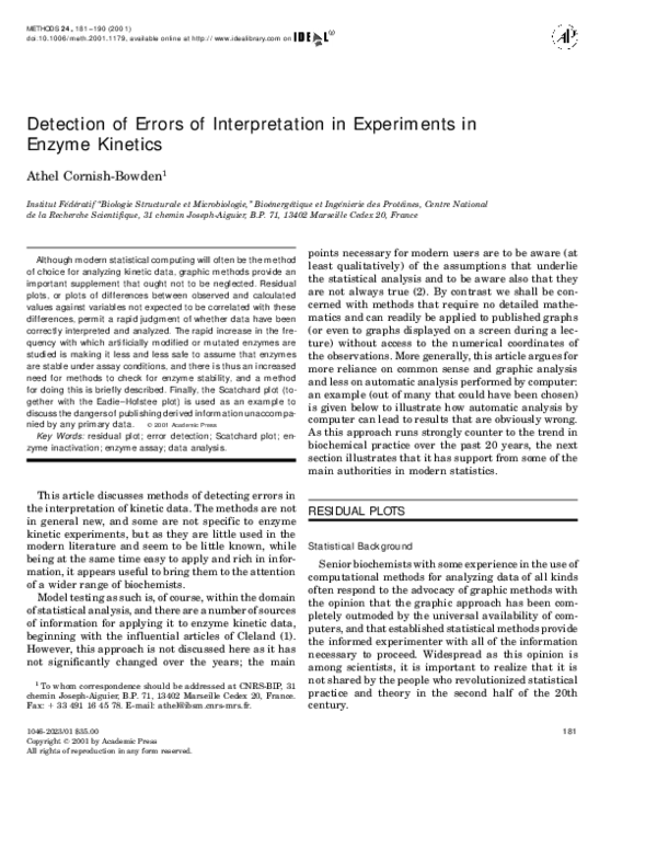 (PDF) Detection of Errors of Interpretation in Experiments in Enzyme ...