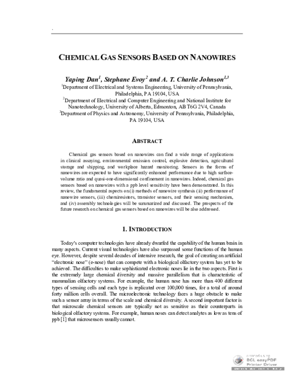 (PDF) Chemical gas sensors based on nanowires