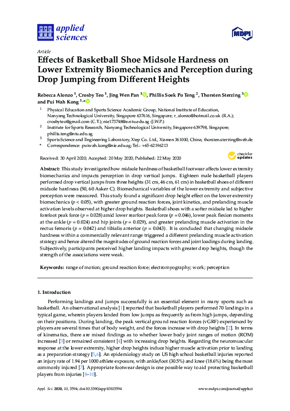 (PDF) Effects of Basketball Shoe Midsole Hardness on Lower Extremity ...