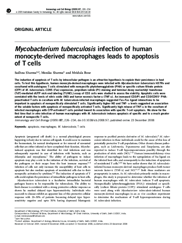 (PDF) Mycobacterium Tuberculosis Infection of Human Monocyte-Derived ...
