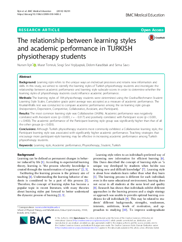 (PDF) The relationship between learning styles and academic performance ...