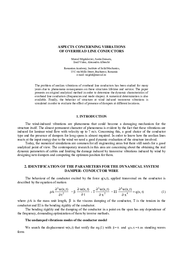 (PDF) Aspects Concerning Vibrations of Overhead Line Conductors