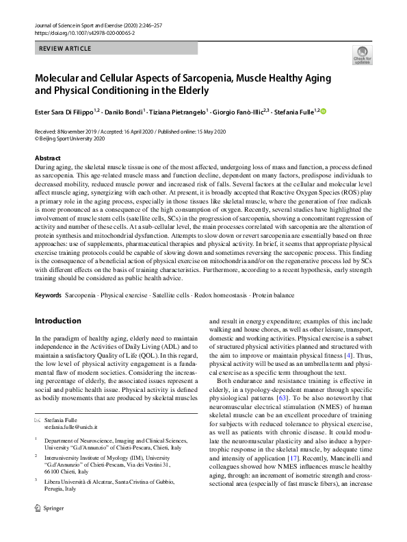 (PDF) Molecular and Cellular Aspects of Sarcopenia, Muscle Healthy