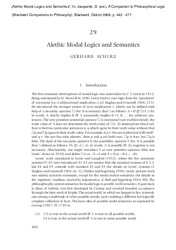 (PDF) 2006: Alethic Modal Logics and Semantics