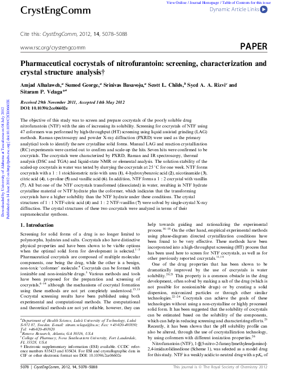 (PDF) Pharmaceutical cocrystals of nitrofurantoin: screening ...