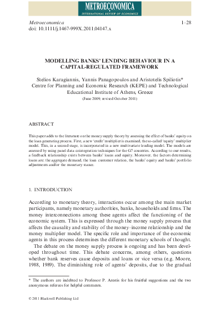 (PDF) Modelling Banks' Lending Behaviour in a Capital-Regulated Framework