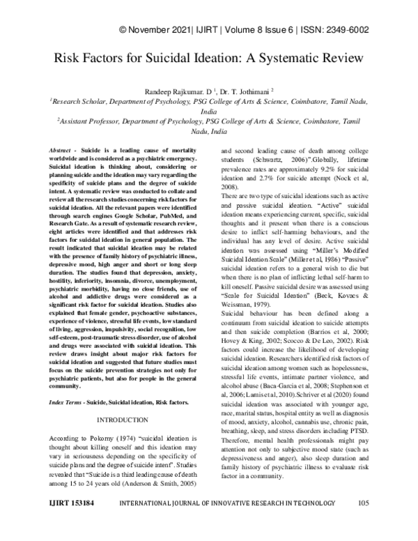 (PDF) Risk Factors for Suicidal Ideation: A Systematic Review
