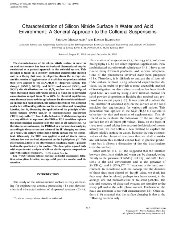 (PDF) Characterization of Silicon Nitride Surface in Water and Acid ...