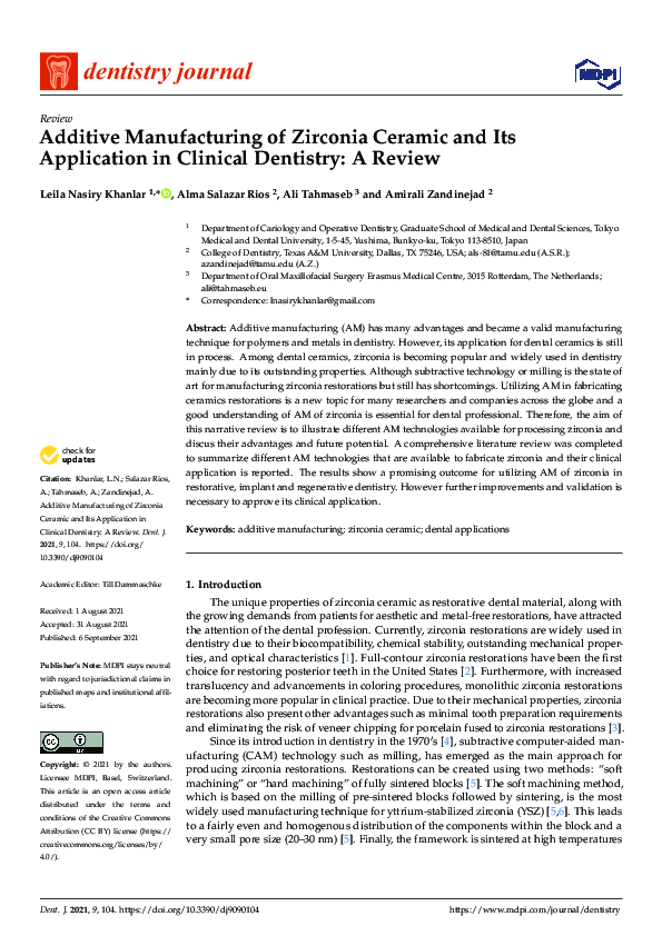 (PDF) Additive Manufacturing of Zirconia Ceramic and Its Application in ...