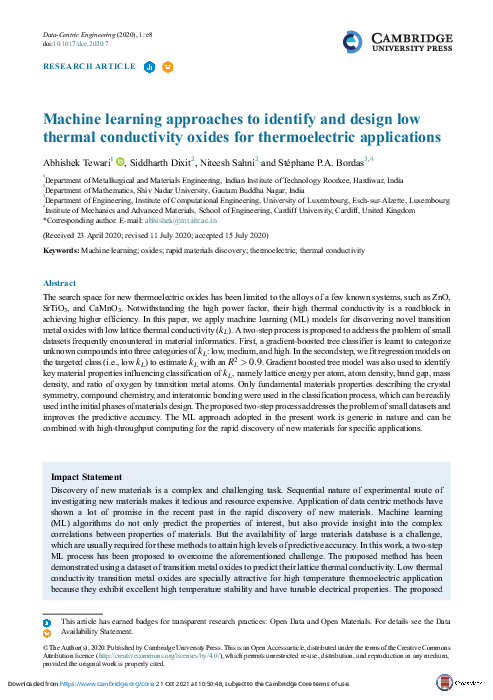 (PDF) Machine learning approaches to identify and design low thermal ...