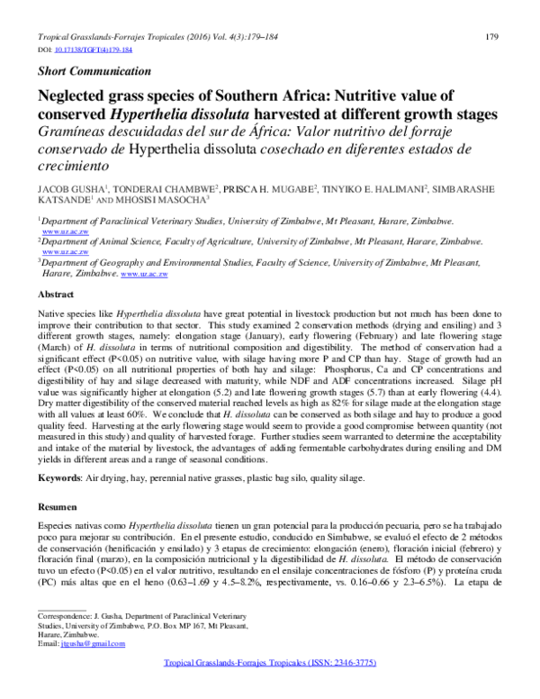 (PDF) Neglected grass species of Southern Africa: Nutritive value of ...