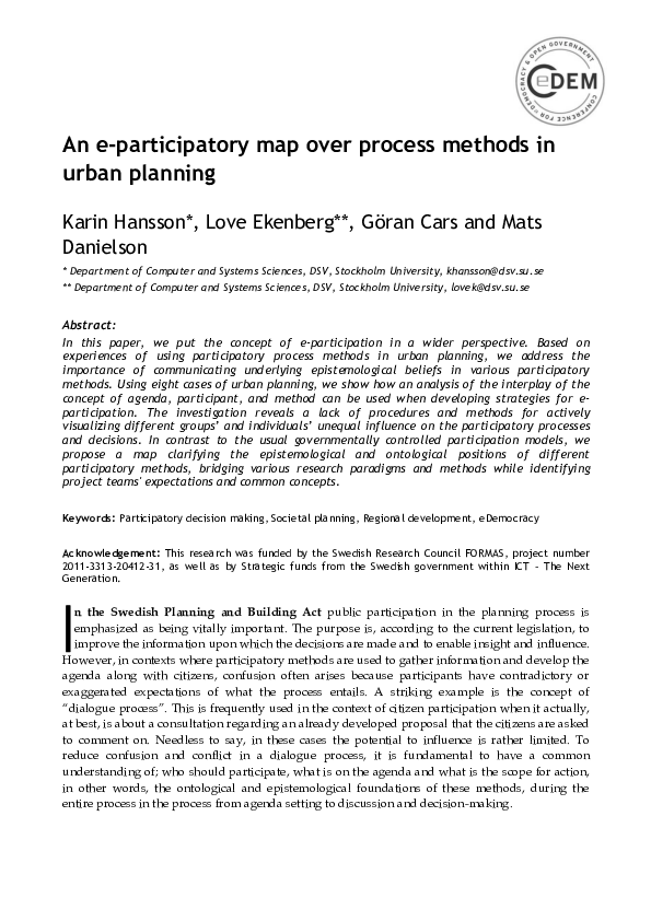 (PDF) An e-participatory map over process methods in urban planning
