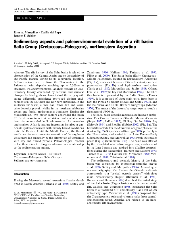 (PDF) Sedimentary aspects and paleoenvironmental evolution of a rift ...