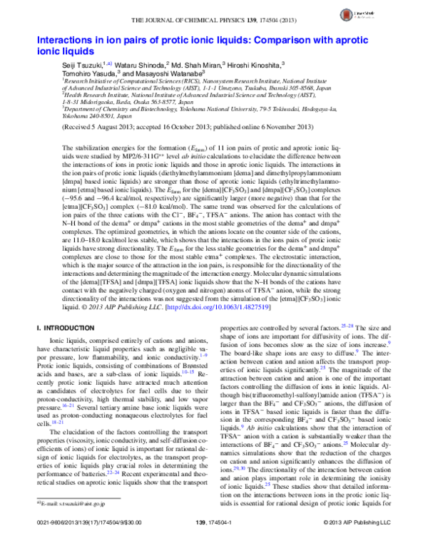 (PDF) Interactions in ion pairs of protic ionic liquids: Comparison ...