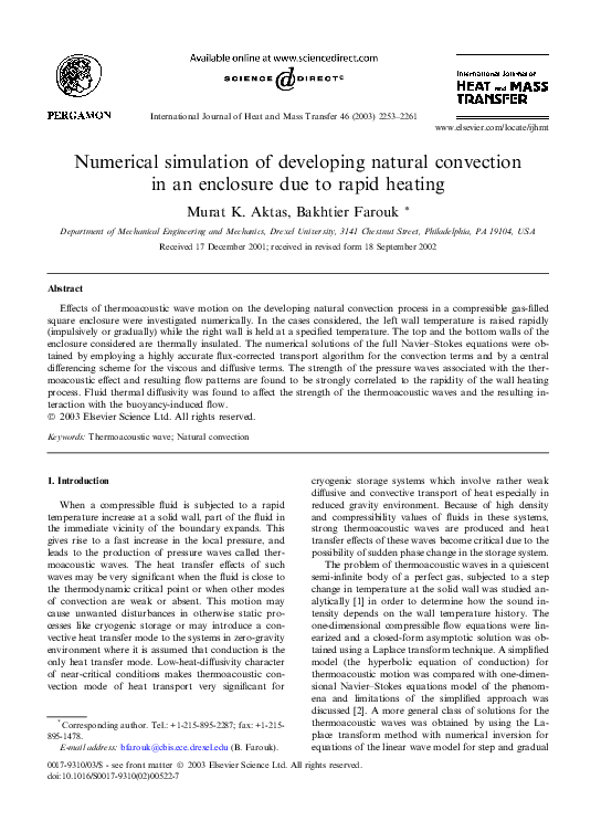 (PDF) Numerical Simulation of Developing Natural Convection In An ...