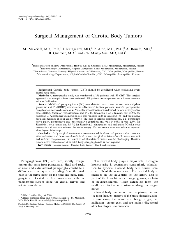 (PDF) Surgical Management of Carotid Body Tumors