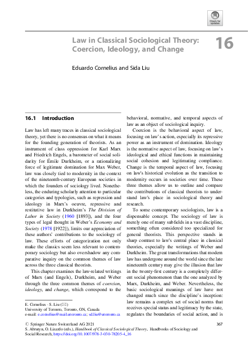 (PDF) Law in Classical Sociological Theory Coercion, Ideology, and