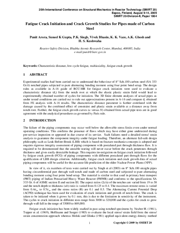 (PDF) Fatigue crack initiation and crack growth studies for pipes made ...