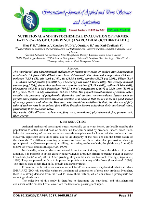 (PDF) NUTRITIONAL AND PHYTOCHEMICAL EVALUATION OF FARMER FATTY CAKES OF ...