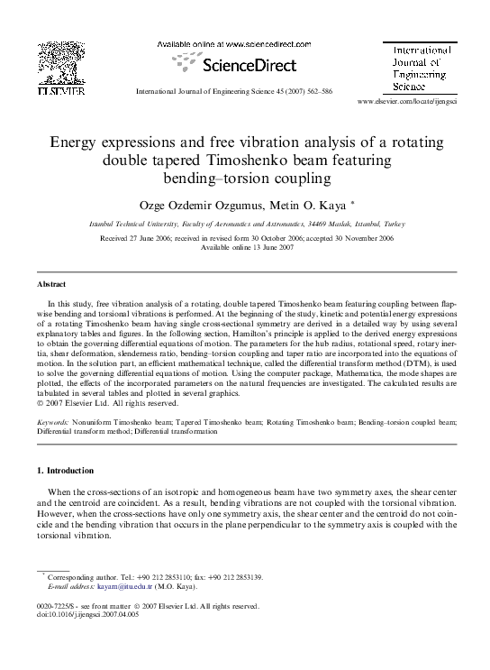 (PDF) Energy expressions and free vibration analysis of a rotating ...