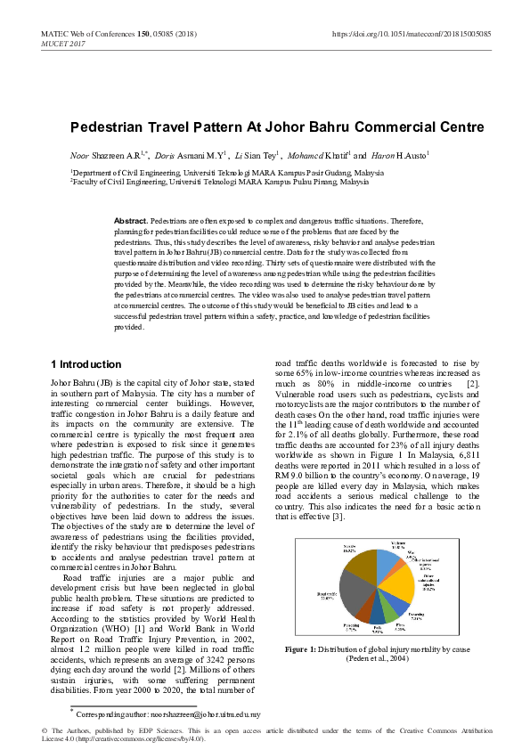 (PDF) Pedestrian Travel Pattern At Johor Bahru Commercial Centre