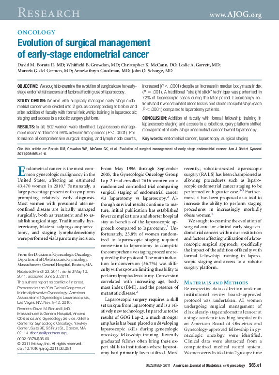 (PDF) Evolution of surgical management of early-stage endometrial cancer