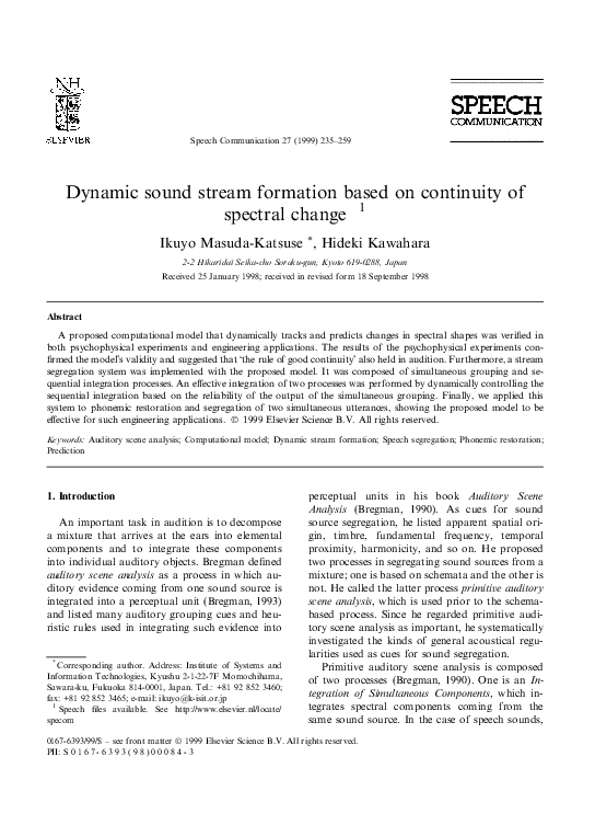 (PDF) Dynamic sound stream formation based on continuity of spectral change