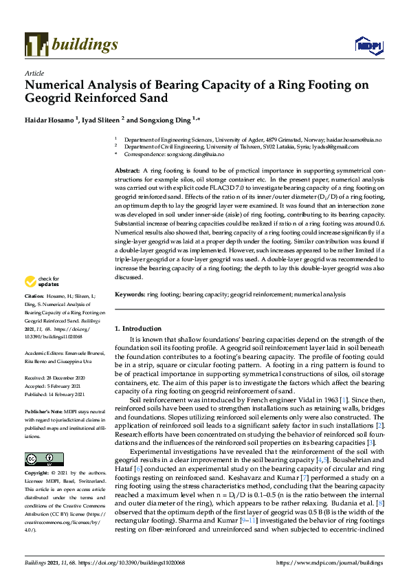 (PDF) Numerical Analysis of Bearing Capacity of a Ring Footing on ...