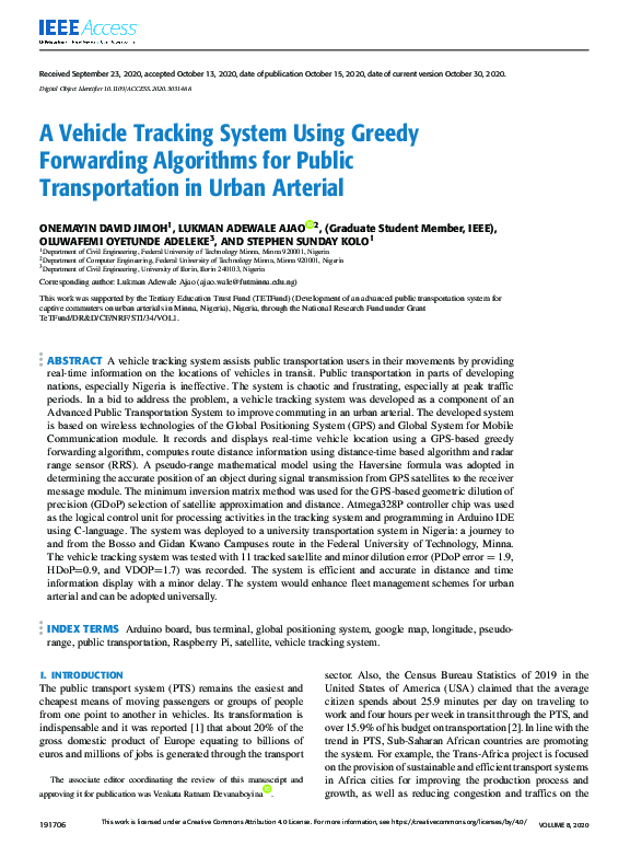 (PDF) A Vehicle Tracking System Using Greedy Forwarding Algorithms for ...