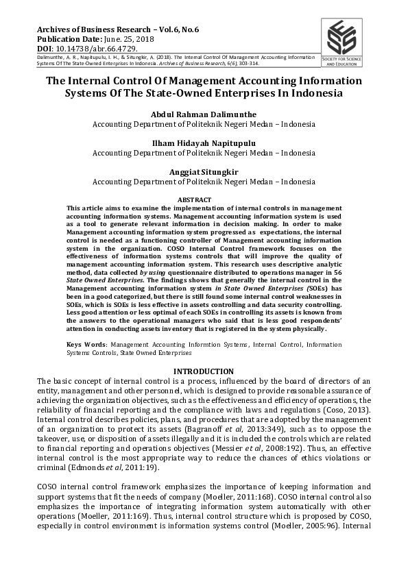 (PDF) The Internal Control of Management Accounting Information Systems ...