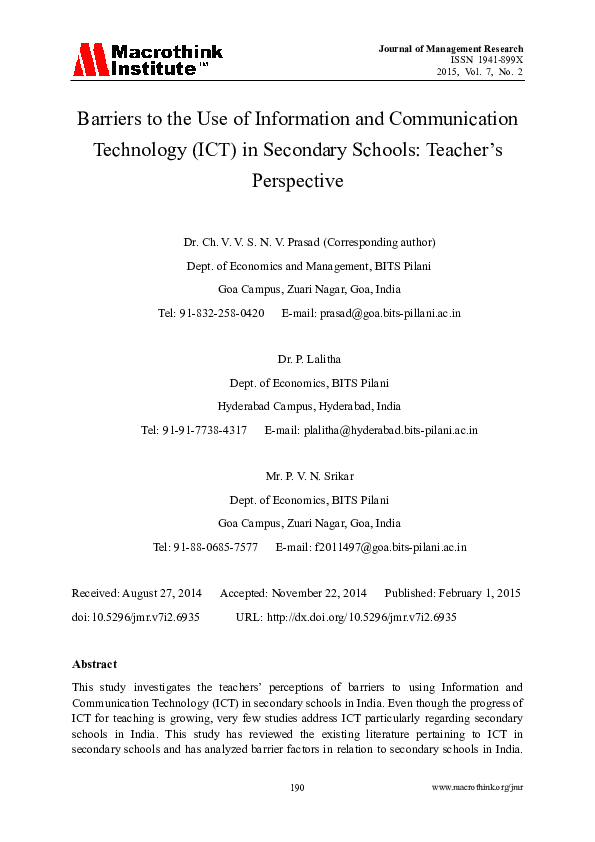 (PDF) Barriers to the Use of Information and Communication Technology ...