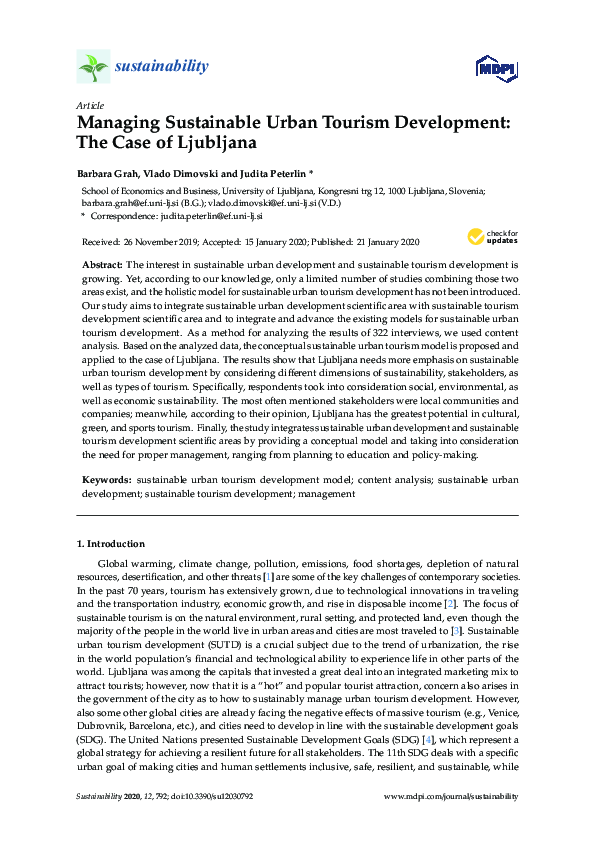 (PDF) Managing Sustainable Urban Tourism Development: The Case of Ljubljana