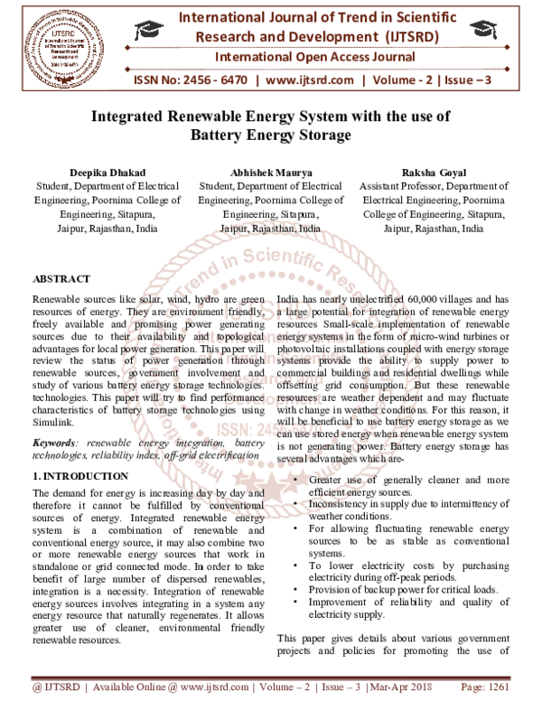 (PDF) Integrated Renewable Energy System with the use of Battery Energy ...