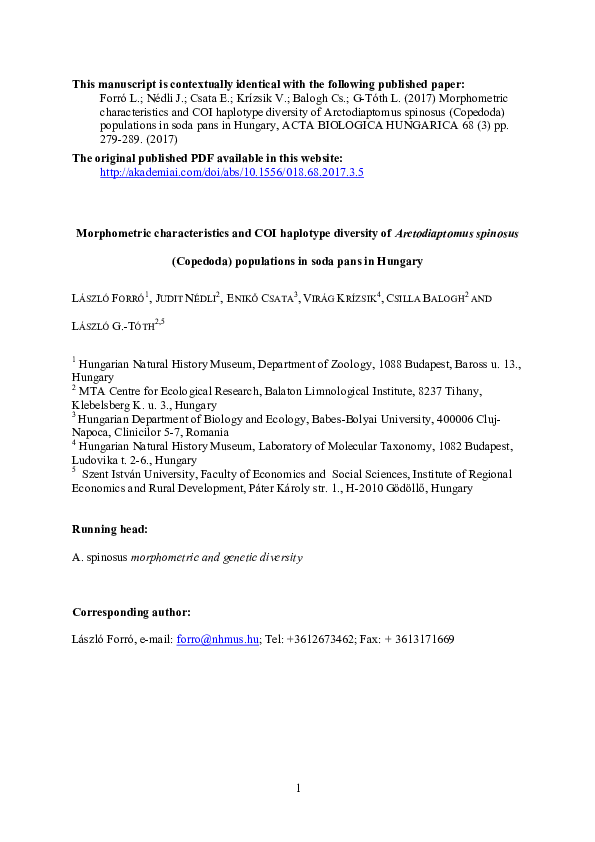 (PDF) Morphometric characteristics and COI haplotype diversity of ...