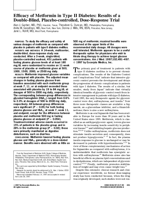 (PDF) Efficacy of Metformin in Type II Diabetes: Results of a Double ...