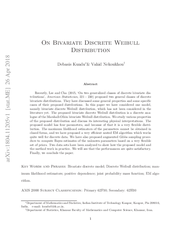 (PDF) On bivariate discrete Weibull distribution