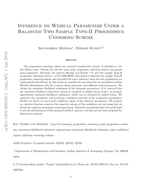 (PDF) Inference on Weibull parameters under a balanced two‐sample type ...