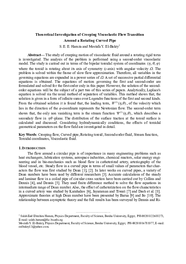 (PDF) Theoretical Investigation of Creeping Viscoelastic Flow ...