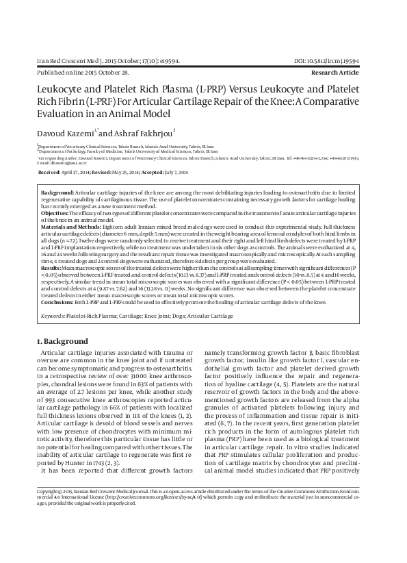 (PDF) Leukocyte and Platelet Rich Plasma (L-PRP) Versus Leukocyte and ...
