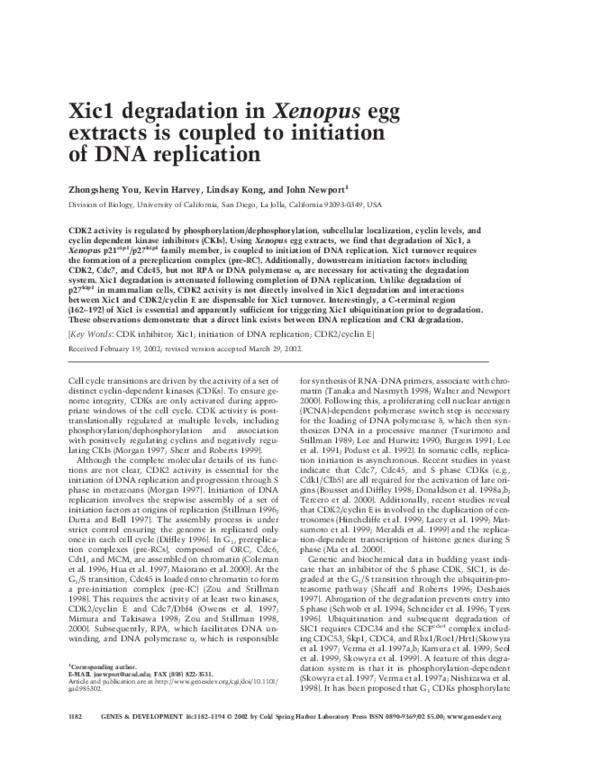 (PDF) Faculty of 1000 evaluation for Xic1 degradation in Xenopus egg ...