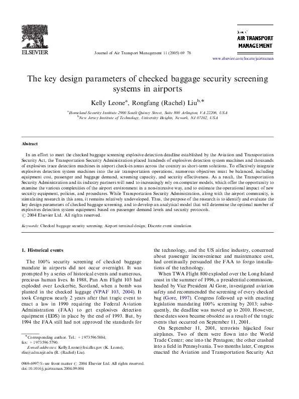 (PDF) The key design parameters of checked baggage security screening
