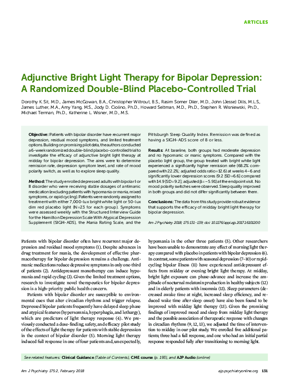 Adjunctive Bright Light Therapy For Bipolar Depression (PDF) Adjunctive Bright Light Therapy for Bipolar Depression: A