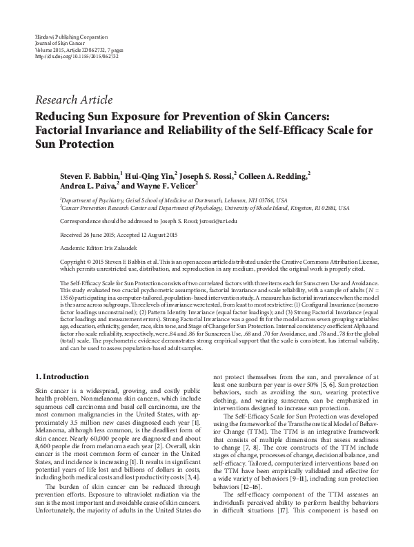 (PDF) Reducing Sun Exposure for Prevention of Skin Cancers: Factorial ...