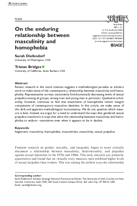 (PDF) On the enduring relationship between masculinity and homophobia