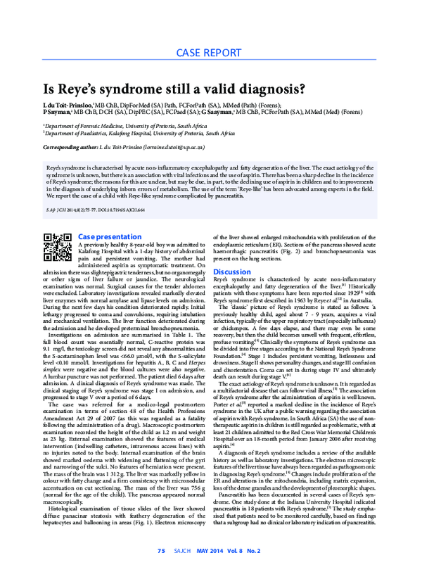 (PDF) Is Reye’s syndrome still a valid diagnosis? Lorraine du ToitPrinsloo Academia.edu