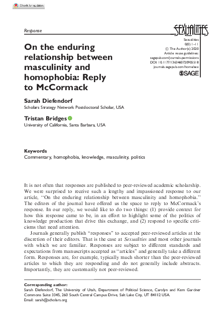 (PDF) On the enduring relationship between masculinity and homophobia ...