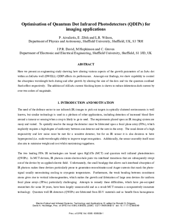 (PDF) Optimisation of quantum dot infrared photodetectors (QDIPs) for ...