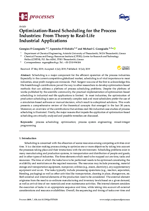 (PDF) Optimization-Based Scheduling for the Process Industries: From ...