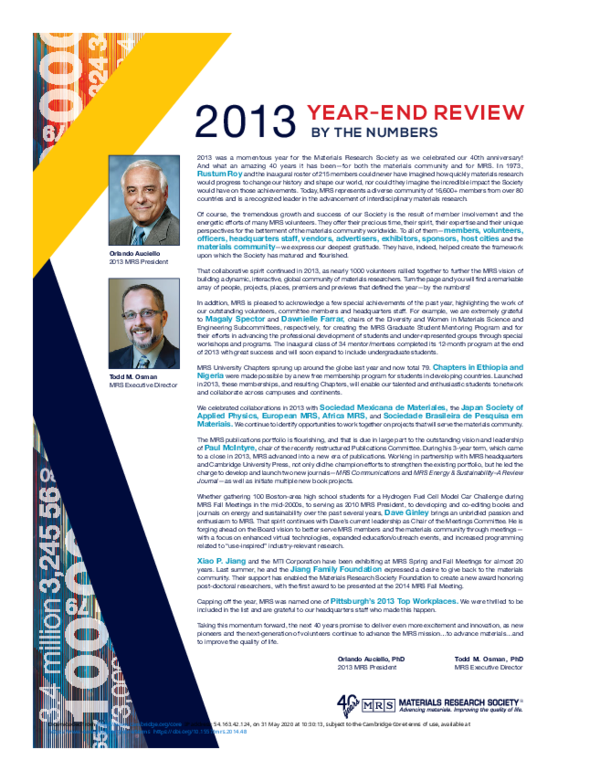 (PDF) Materials Research Society 2013 YearEnd Review Orlando